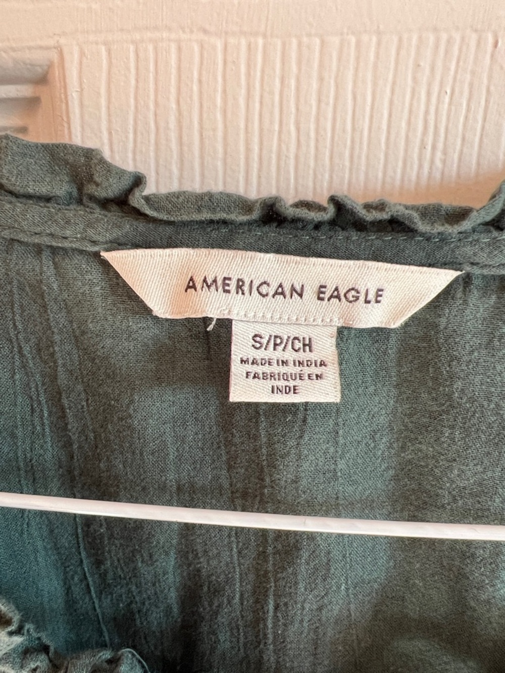 American Eagle Green Lace-Up Embroidered Blouse - Picture 3 of 5